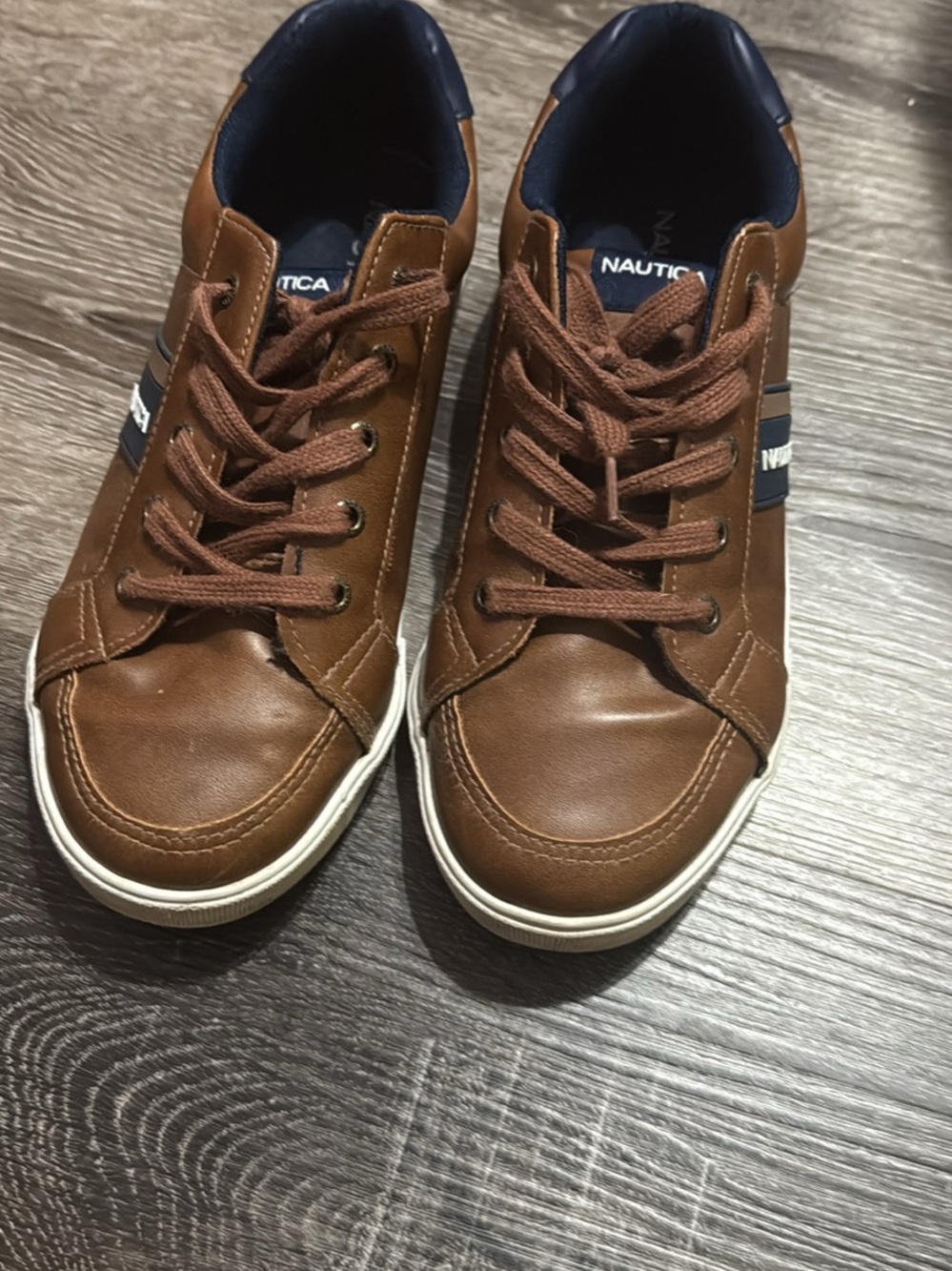 Nautica Brown and Navy Kids Leather Sneakers